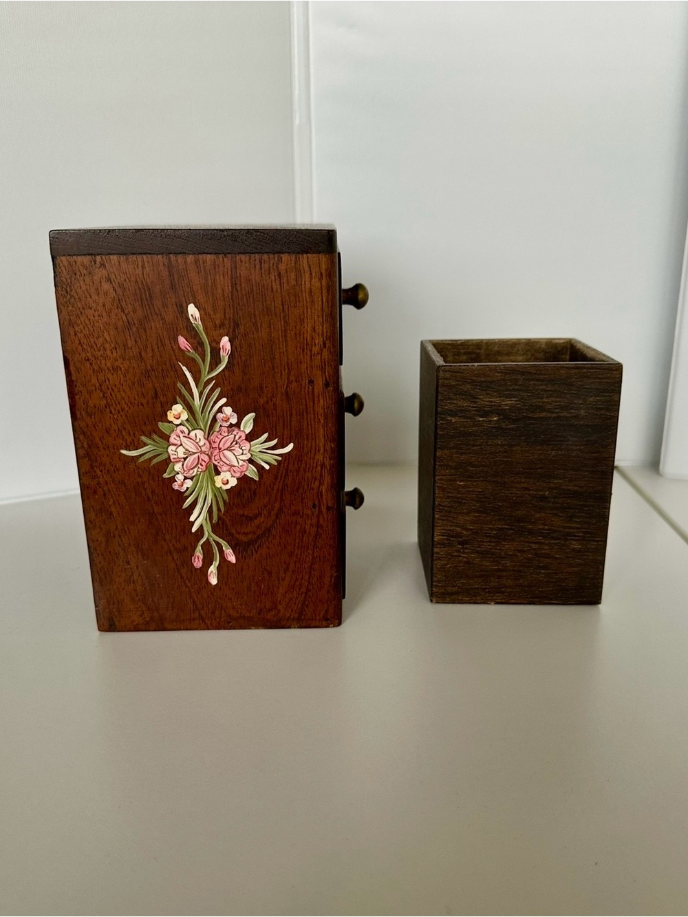 Wooden Hand Painted Flower Storage 3-Drawer and Pen/Pencil Hand Painted Cup - Picture 10 of 11